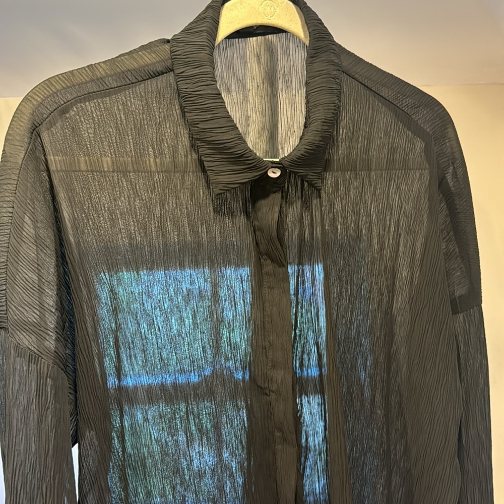 Lulus Black Sheer Button Down, Size Small - image 2